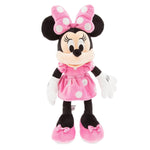 Pink-and-black Minnie-style plush dog toy with bow and ruffle dress