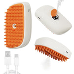 White and orange USB rechargeable steam brush with orange bristles and charging port