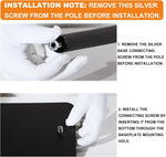 Installation steps for heat lamp stand: remove silver screw and attach connecting screw