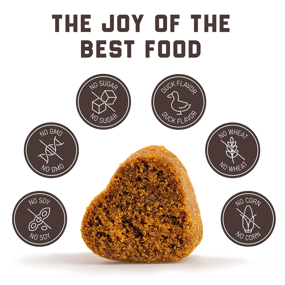 Duck-flavored dog chew treat with no sugar, no wheat, and no corn badges