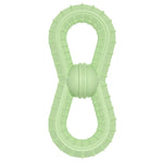 Avocado Green molar ball toy, pale green double-oval ring with ribbed center