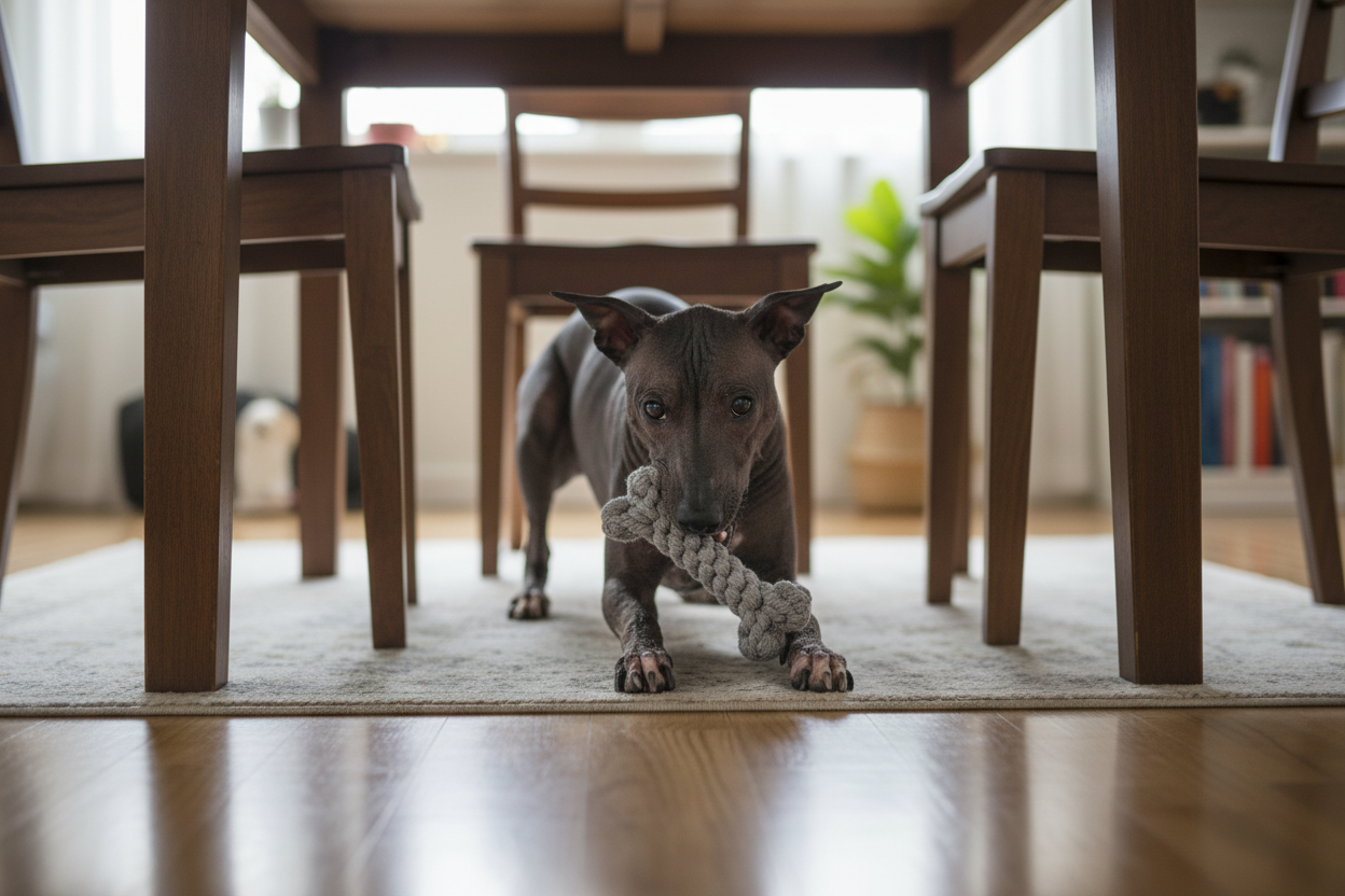 Gray crochet cotton rope bone chew toy for dogs, knotted rope texture