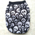 Skull Halloween pet shirt, black and white swirl skull faces, round neck