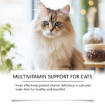 Cat portrait with multivitamin support bottle and box nearby