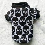 Skull Halloween pet shirt, black and white large skulls, short sleeves with cuffs