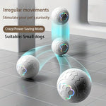 Grey smart bouncing ball with glowing paw icon, shown mid-bounce