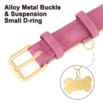 Pink dog collar with alloy buckle, small D-ring, and engraved ID name plate