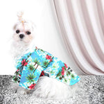 Hawaiian pet shirt, turquoise with red flowers and palm prints, button front