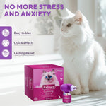 Cat calming diffuser kit with purple plug-in device, refill bottle, and product box