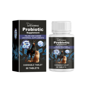Probiotic supplement tablets box and bottle for dogs and cats, 80 tablets each