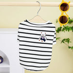 Small dog t-shirt on hanger, black and white stripes with bear graphic