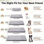 Gray pet mattress size chart with S, M, L, XL, XXL dimension panels