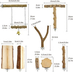 Wood bird perch set size diagram showing branch lengths and Y-shaped stand