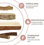 Natural wood bird perch set with textured bark logs for gripping and chewing