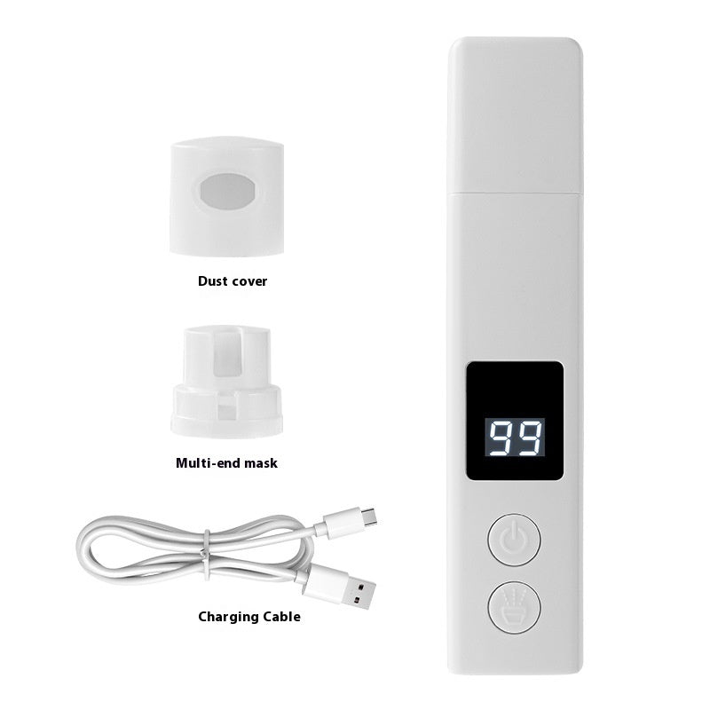 White pet nail polisher kit with dust cover, multi-end mask, and charging cable