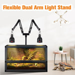 Adjustable dual-arm heat lamp stand with two black light holders and central pole