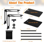 Heat lamp stand parts diagram: dual arms, EVA anti-slip mat, base, and cable straps