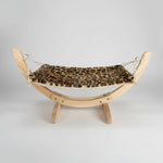 Cat hammock wooden bed with dark leopard print fabric sling