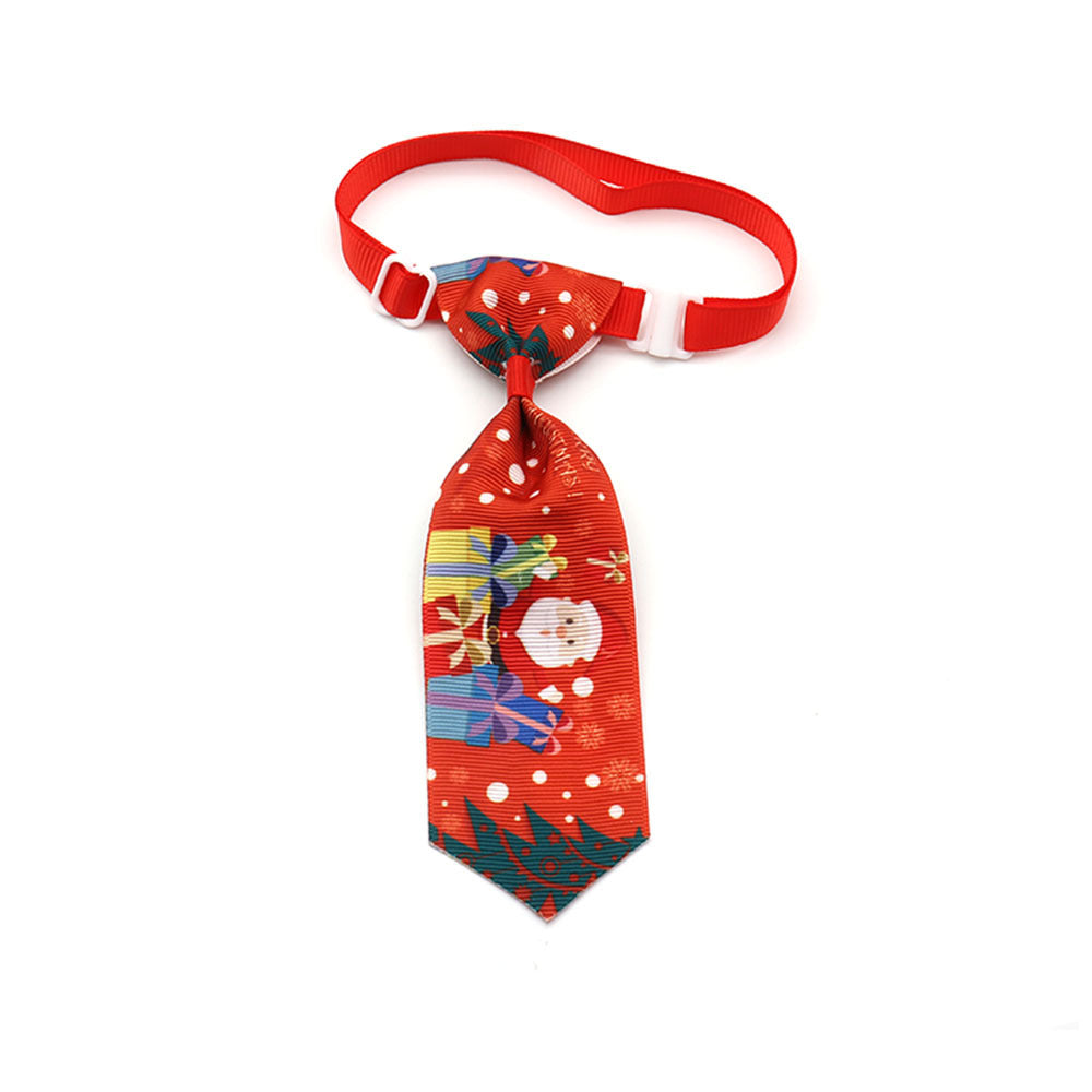 Pet bow tie with red strap and red holiday character neck tie with polka dots