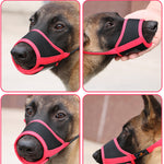 Pet muzzle mask set: black mesh with pink edging and adjustable fit