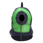 Pet travel backpack green with circular mesh pet window and adjustable front straps