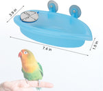 Blue bird bath with round mirror and size guide markings