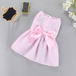 Light pink striped pet dress skirt with light pink ribbon bow