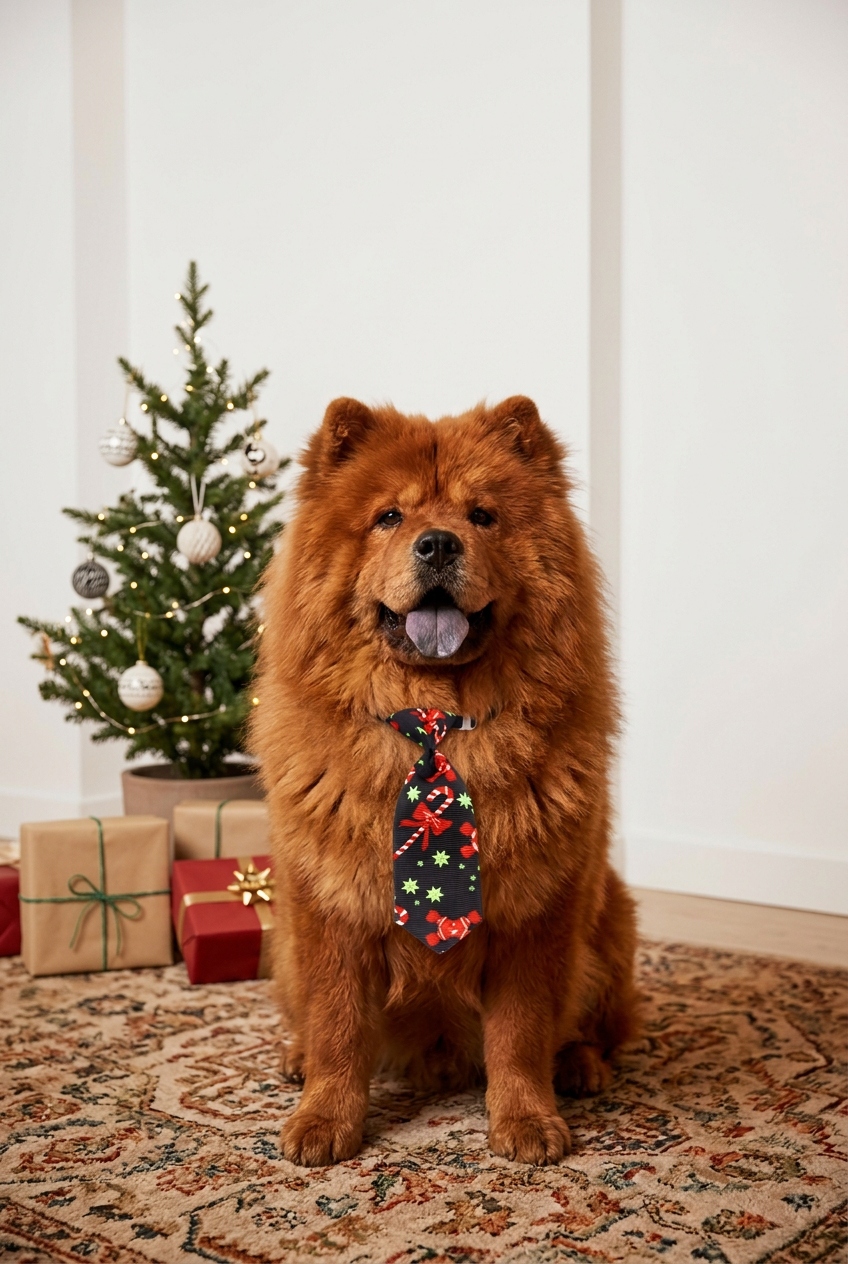 Pet Christmas necktie, red with holiday motif