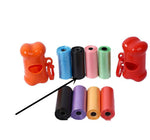 Pet waste bags set with orange and red holders plus multicolor bag rolls