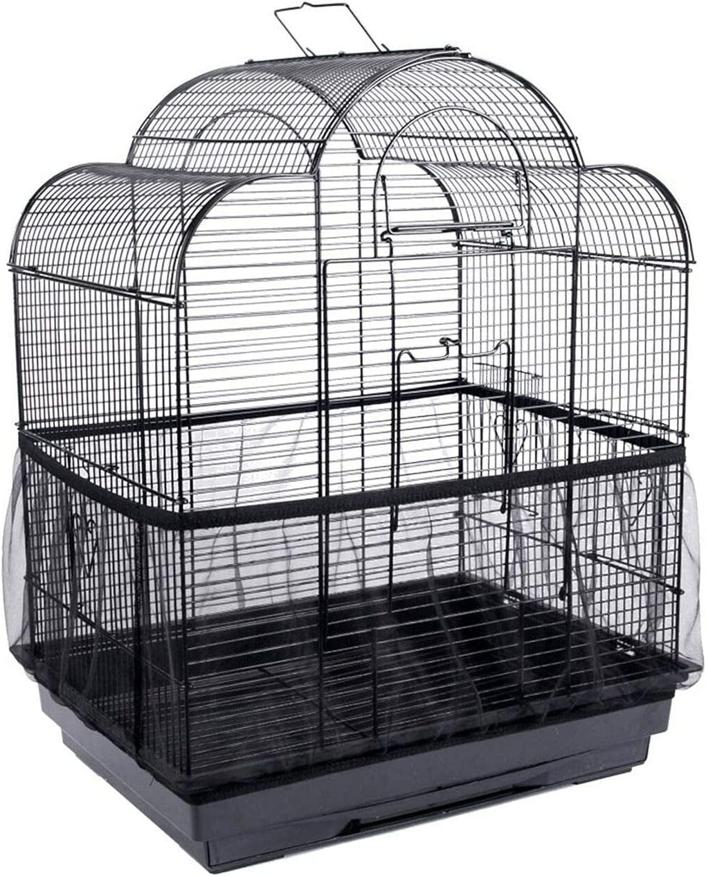 Bird cage seed catcher fitted under wire bird cage, black mesh