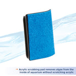 Blue acrylic scrubbing pad with black magnetic backing for aquarium cleaning