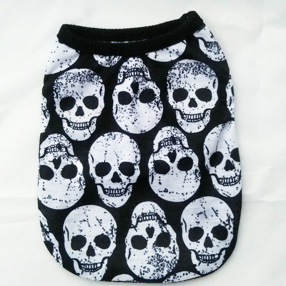 Skull Halloween pet shirt, black and white splatter skull print, pullover