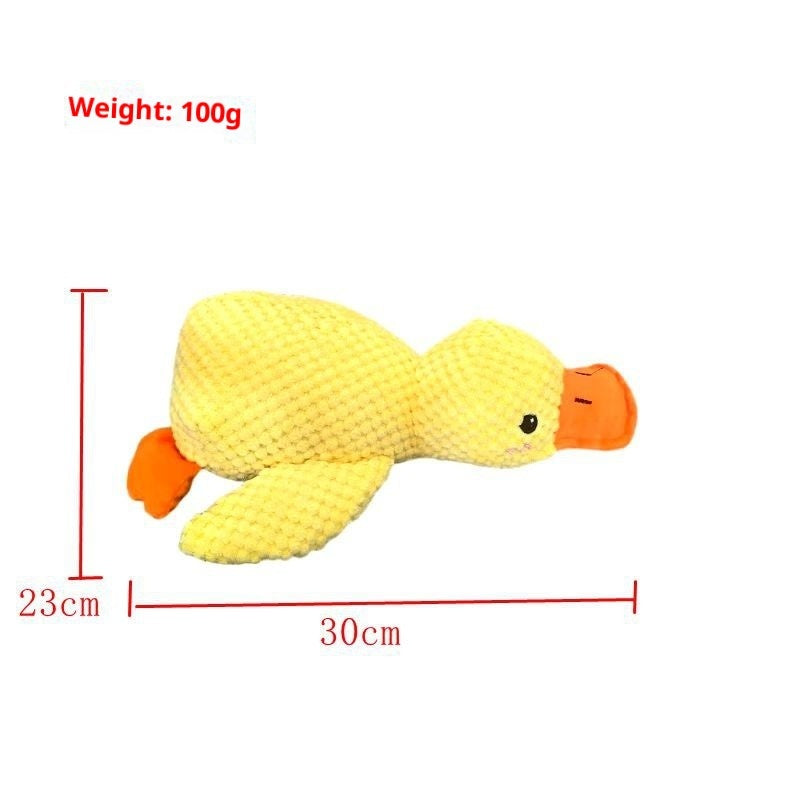 Yellow duck plush pet toy, 100g; approx 30cm long and 23cm tall