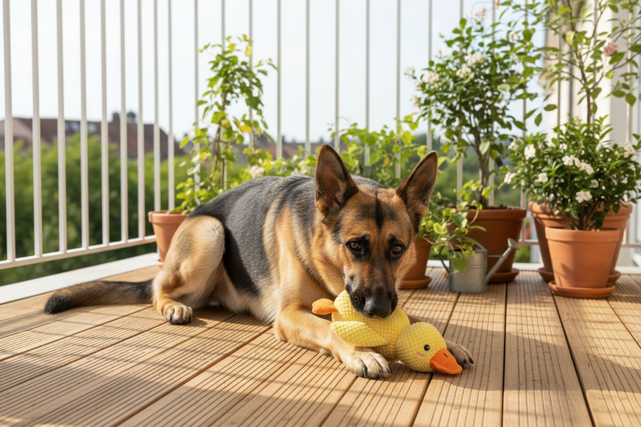 Yellow duck plush pet toy with orange beak and feet, textured knit fabric