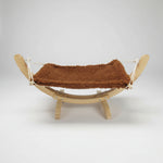 Cat hammock wooden bed with brown fabric sling and wooden legs