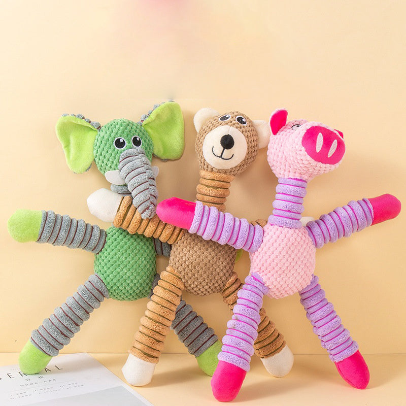 Set of three plush animal sound toys: green elephant, tan bear, pink pig