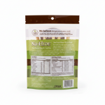 No-Hide pork chew sticks pouch back with ingredient and feeding information panel