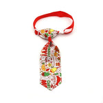 Pet bow tie with red strap and cream holiday character neck tie with gift pattern