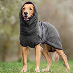 Pet polar fleece hoodie sweater in medium grey, with hood and front pocket detail