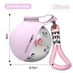 Portable stainless steel pet water cup, pink with floral graphic and hanging loop