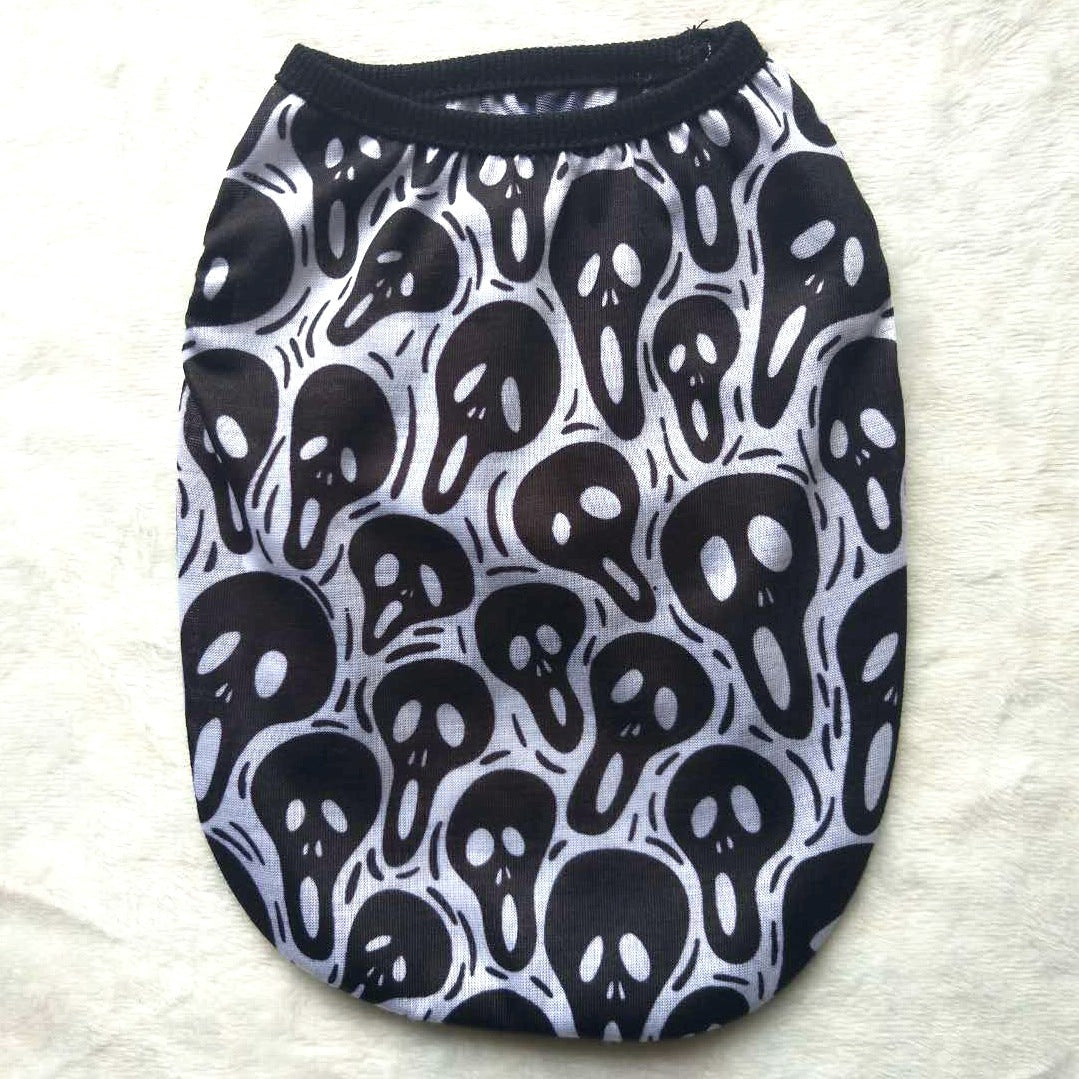 Skull Halloween pet shirt, black and white dripping skull pattern, pullover