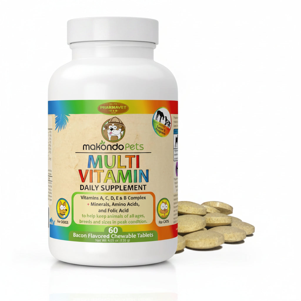 Bacon-flavored prenatal multi vitamin pet supplement bottle with 60 chewable tablets