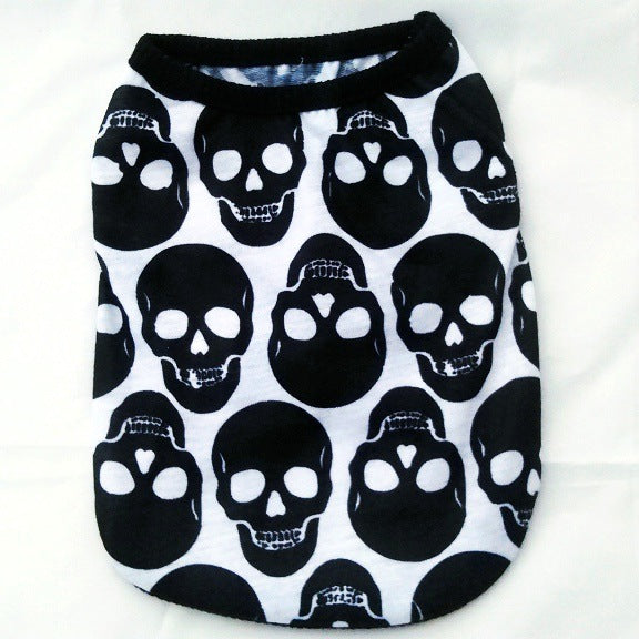 Skull Halloween pet shirt, black and white allover skull print, pullover style