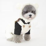 White bear-eared plush pet hood with fluffy ears and face opening