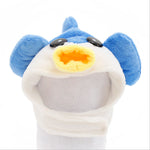 Blue-and-white puffer fish plush pet hat with yellow beak