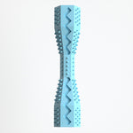 Blue ridged dog chew toy clip with zigzag bite ridges and textured grip sides