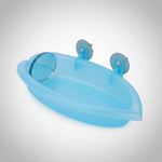 Blue bird bath with round mirror and two hanging hooks