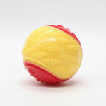 Dog training ball toy with yellow and red textured shell