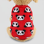 Pet fleece vest in red with panda face allover print