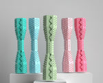 Wear-resistant dog chew toy clip, ridged bone shape, assorted blue green and pink colors